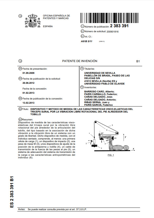 Dispositivo y metodo de medida de las caracteristicas visco-elasticas del triceps sural por la vibracion libre rotacional del pie alrededor del tobillo